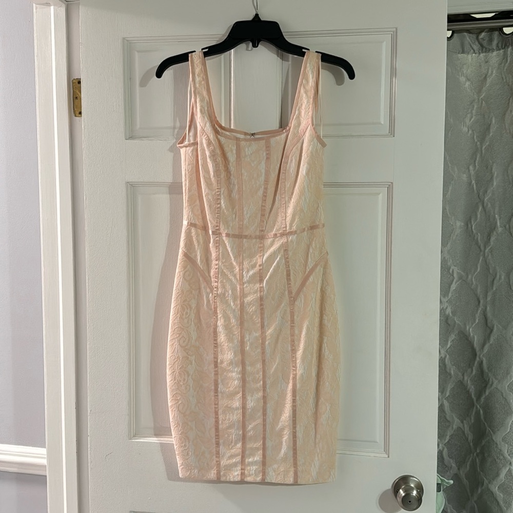 Cache pink lace square neck sheath dress
